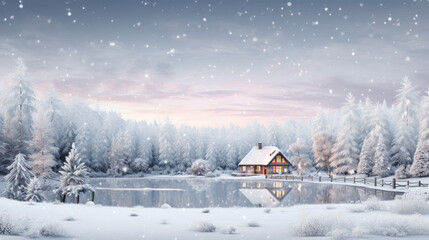 Magical Winter Wonderland in the Mountains Snowfall Christmas Time and Advent in the Evening and in the Morning Calm and Bright Wallpaper Background Cover Poster Greetings Card Digital Art