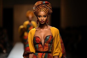 black model walking the runway at a modern african fashion show