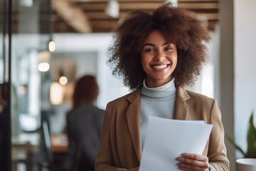 African American girl with positive attitude at work, job offer and cowork in business