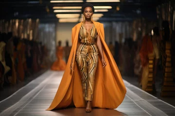 Fotobehang black model walking the runway at a modern african fashion show © Salander Studio