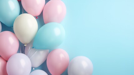 Fototapeta na wymiar Colorful air balloons on the blue pastel background.