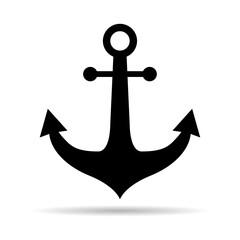 Anchor marine old shadow icon, ship security object element, vector illustration design web