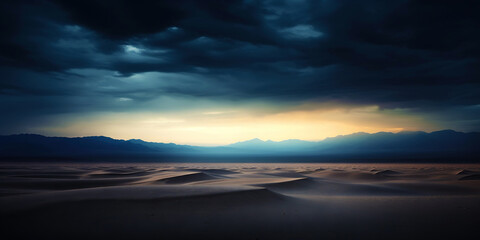 Fototapeta na wymiar Dramatic sky over desert. Dark clouds over sand dunes. Generative AI
