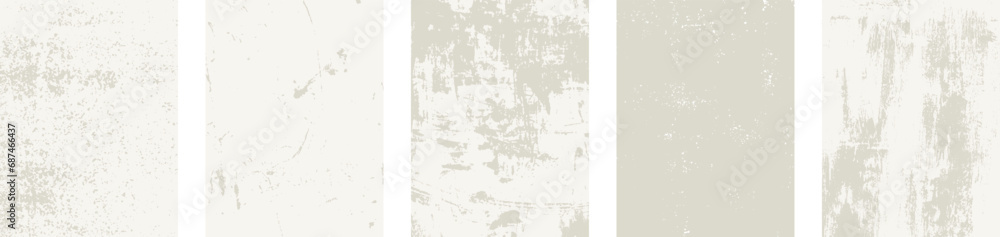 Poster set of vector grungy light grey color textures for your design. dusty scratchy ripped paper surface.