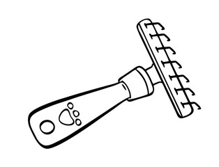 A comb for pets. Pet grooming. Doodle style hand drawn. Vector illustration.