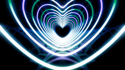 Heart Neon Line love tunnel glowing fluorescent lights corridor stage CG illustration