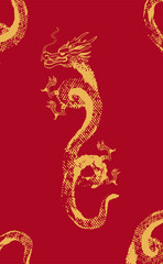 gold chinese dragon on red background