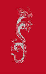 silver chinese dragon on red background