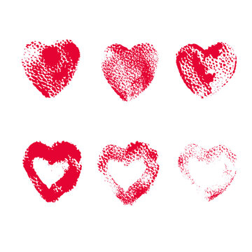 red heart stamp set texture on white background