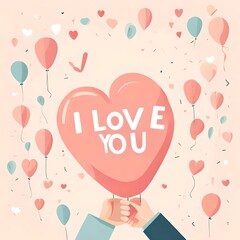 vector style cartoon  art featuring the words I love you