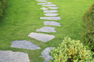 Garden stone pathway curve pattern.