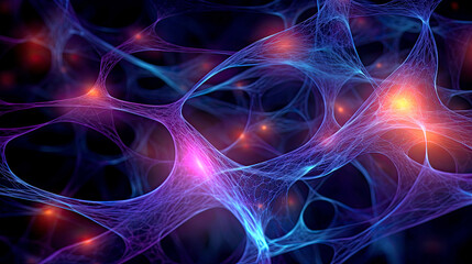 Neural networks, energy of neural pathways in the brain. AI generated illustration.