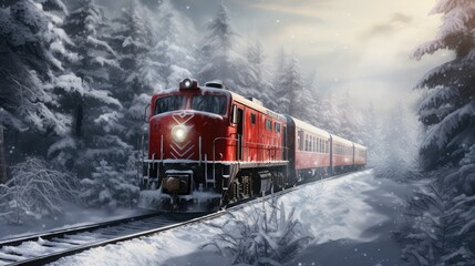 steam locomotive train in a snowy landscape - obrazy, fototapety, plakaty
