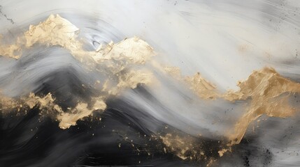 Gold black mountain abstract painting detailed   impasto textured