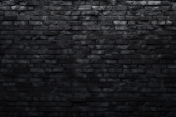 An abstract black brick wall background showcases an old, empty, grungy cement wall. Generative AI.