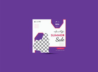 Purple summer sale social media post template