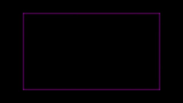 Glowing Purple Neon Light Frame on Black Background. Minimalistic 16:9 Frame Animation.