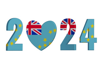 World countries. New Year 2024 celebrate on white background. Tuvalu