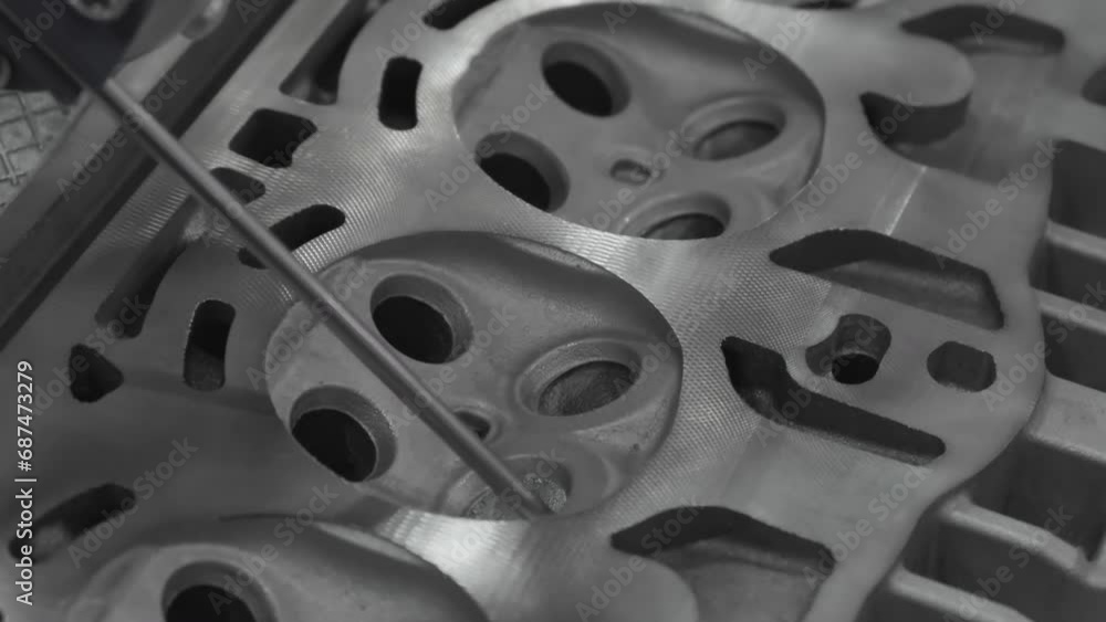 Poster cmm machine measuring dimension at the valve position on the cylinder head parts . the quality contr
