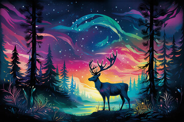 Twilight Majesty- Elk Under the Northern Lights