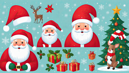 vector art christmas scene with santa claus and reindeers
