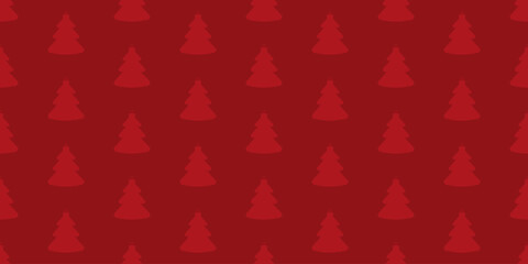 Seamless red pattern with a silhouette of a Christmas tree ornament in the shape of a fir tree. Red background for Christmas and New Year decor. Wrapping paper template for gift boxes. Vector.