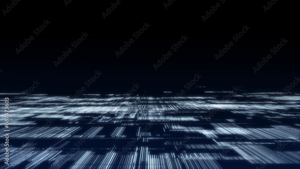 Poster future digital cyberspace with moving particles. sorting and analysis digital data. technology matri