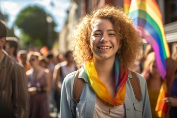 Fototapeta premium Joyful Pride Parade Celebration with Rainbow Flag