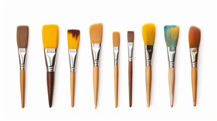 Colorful Collection of Paint Brushes on White Background