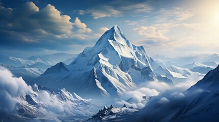 Majestic snowy mountain peak towering above - obrazy, fototapety, plakaty