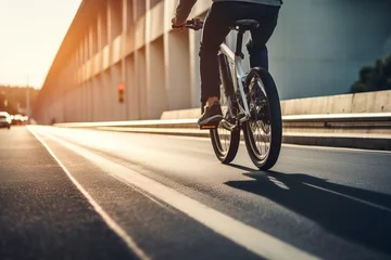 Foto op Aluminium Urban Cyclist Pedaling on Sunny City Street © esp2k