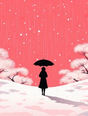 Emo black umbrella girl on pink background