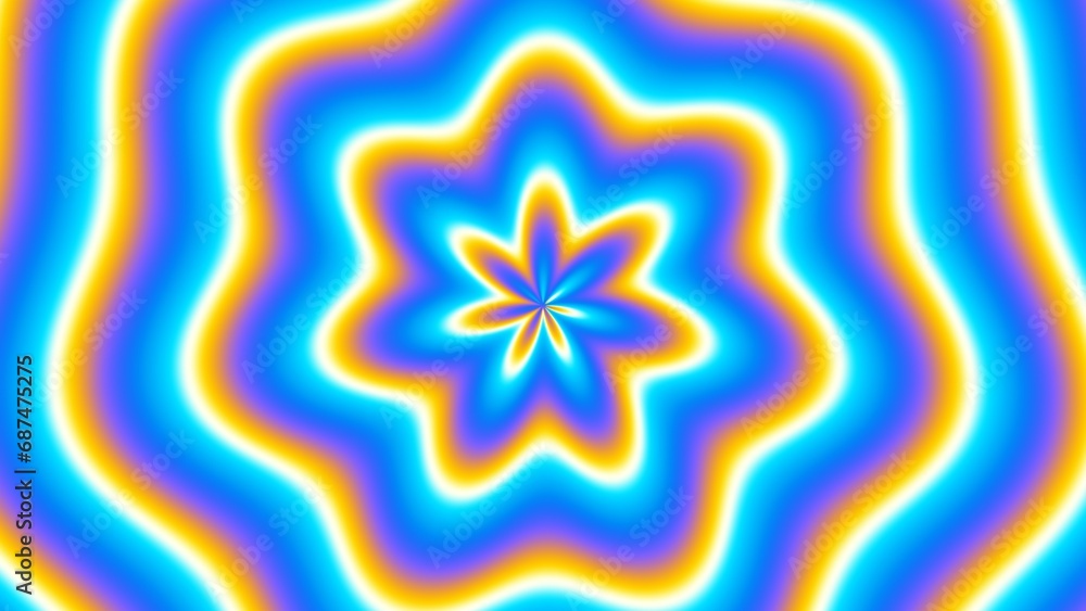 Poster pulsing fiery flower. optical illusion of movement.