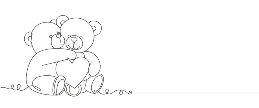 Teddy bear with heart line art drawing. line art of decoration,gift, bear, toy, stuffed toy, Valentine s day, March 8, birthday, romance, gift, relationship, love.