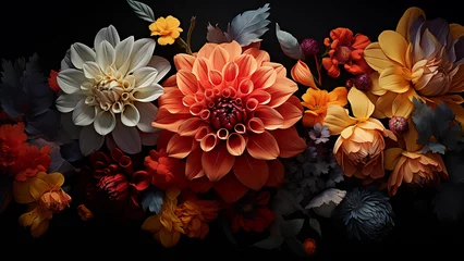 Stof per meter Photo of beautiful flowers on black background, plant documentary, time lapse © 대연 김