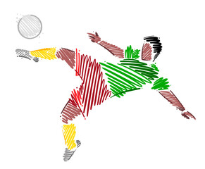 Drawing of man soccer player dominating the ball made from sketch-style brush strokes
