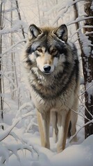 Obraz premium oil painting of wolf in a snowy forest