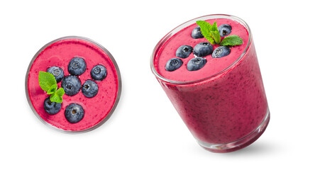Blueberry Smoothie, Tasty Refreshing Drink on White Background, Healthy Food, Vegan or Vegetarian Diet Food Concept