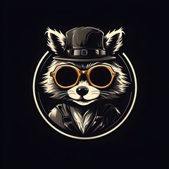 Raccoon head, circular logo design. 
