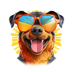 Cartoon colorful  dog with sunglasses on white background