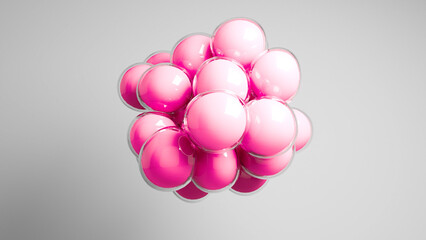 Pink colored bubbles floating against grey background.