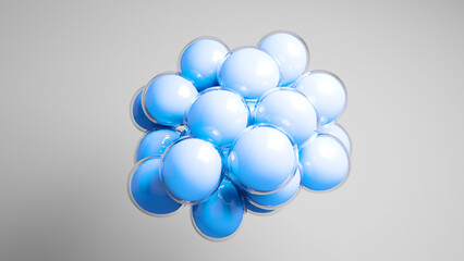 Blue colored bubbles floating against grey background.