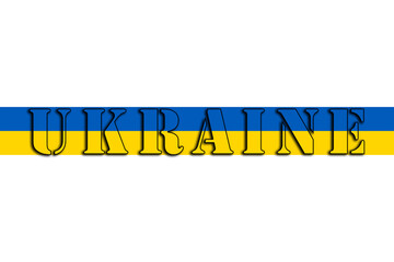 Ukraine, the name of the country and the colors of the flag, illustrated graphics of the logo and heart for the Ukrainian people