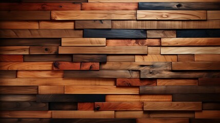 Manufactured wooden slats of diverse sizes created - obrazy, fototapety, plakaty