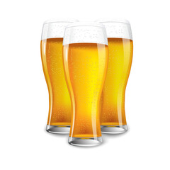 Excellent Realistic Isolated 3 glasses of beer.