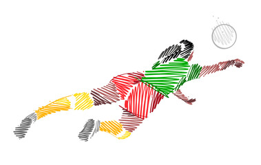 Volleyball player drawing made of colorful brushstrokes