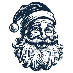 Smiling Santa woodcut style drawing vector illustration