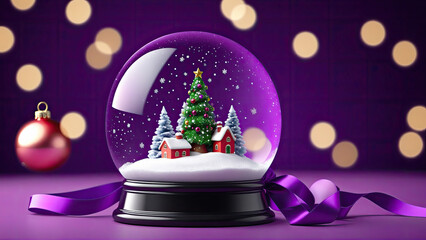 Fototapeta na wymiar A Festive Snow Globe Capturing the Magic of Christmas in Purple Theme