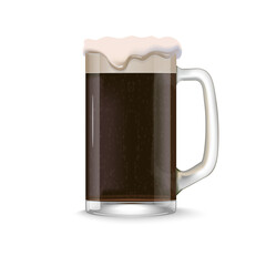 Glass of dark beer with foam and bubbles