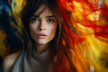 Artistic portrait with an aura of vibrant abstract impressionism